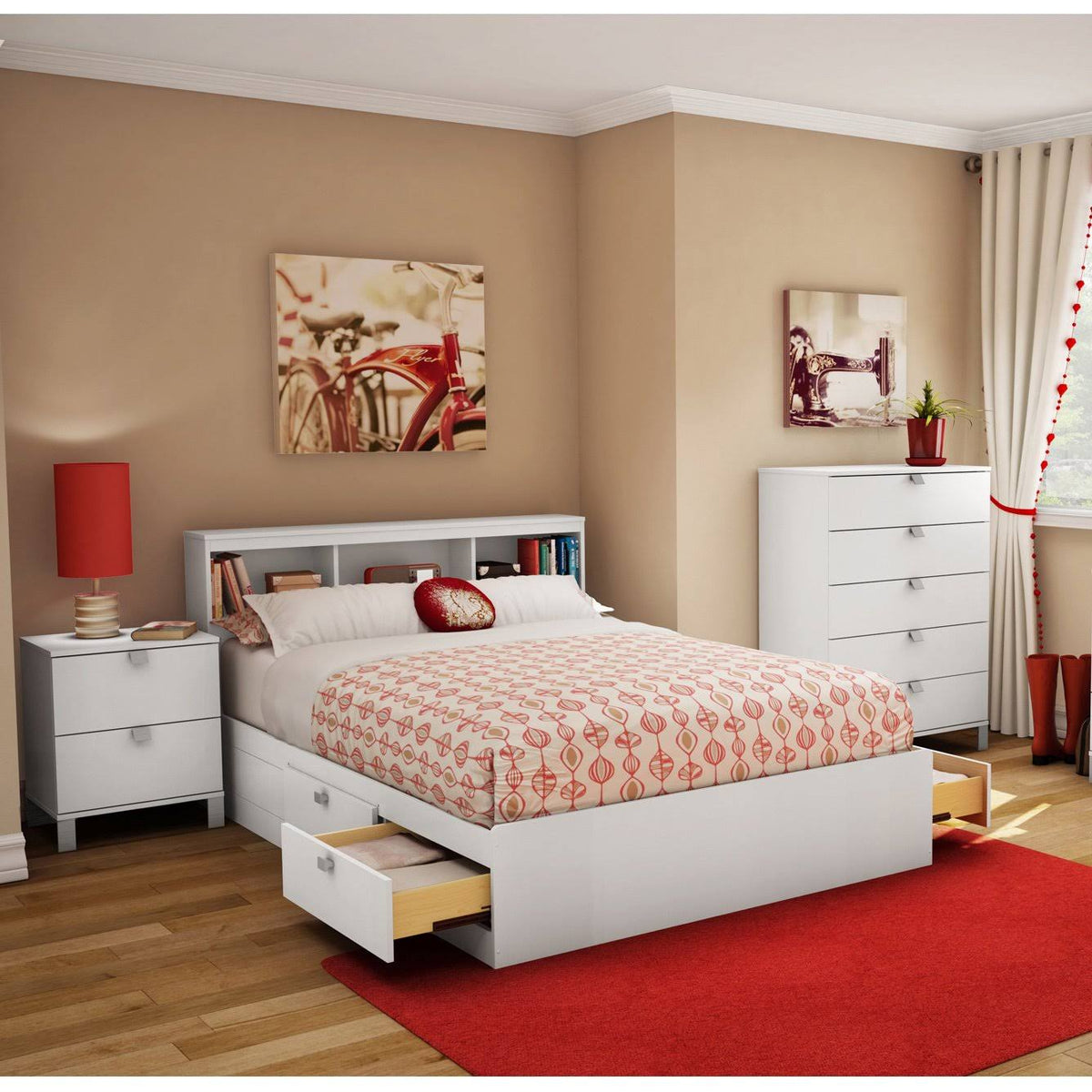 White Full Bookcase Headboard U89815