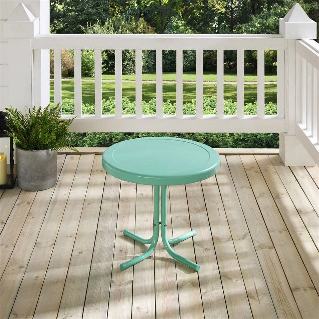 2 Piece Metal Patio End Table Set in Aqua Blue Z46128