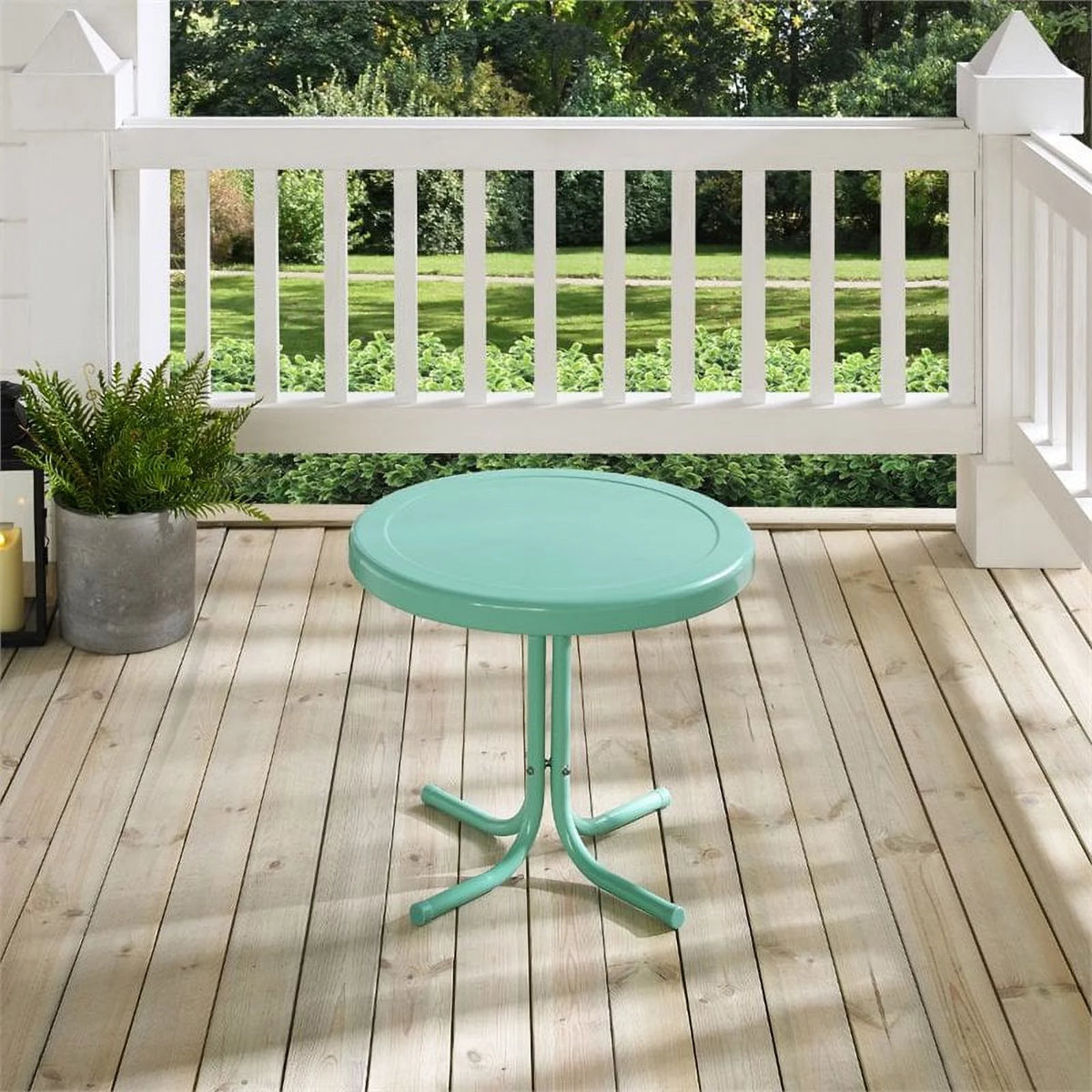 2 Piece Metal Patio End Table Set in Aqua Blue Z46128