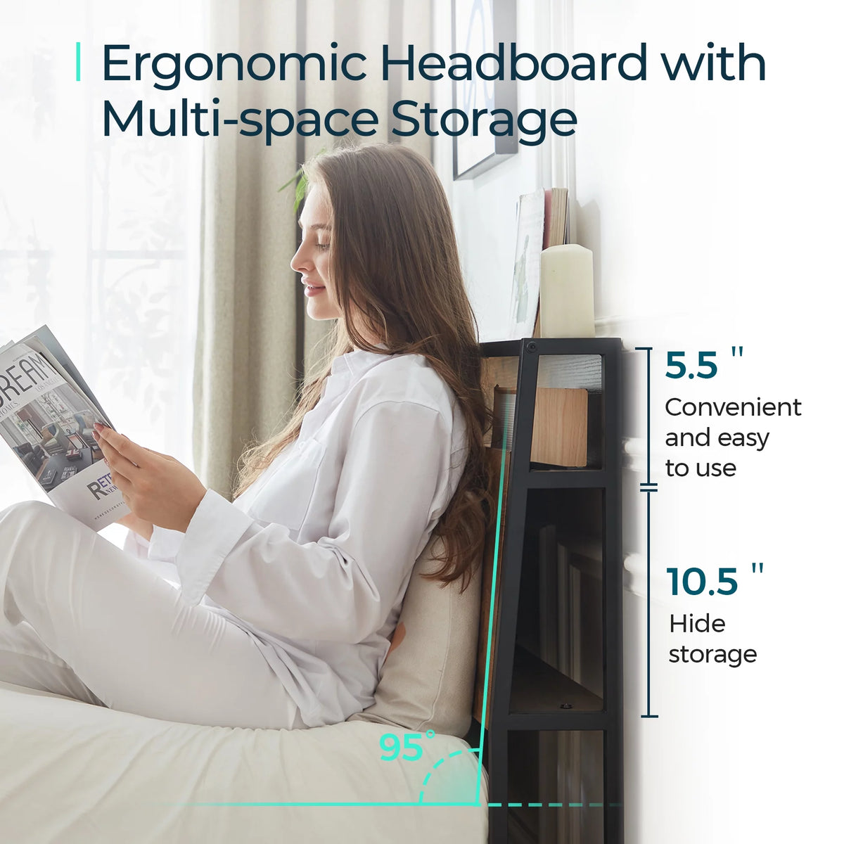 Full Size Platform Bed Frame with Headboard and Storage Shelves Z1395