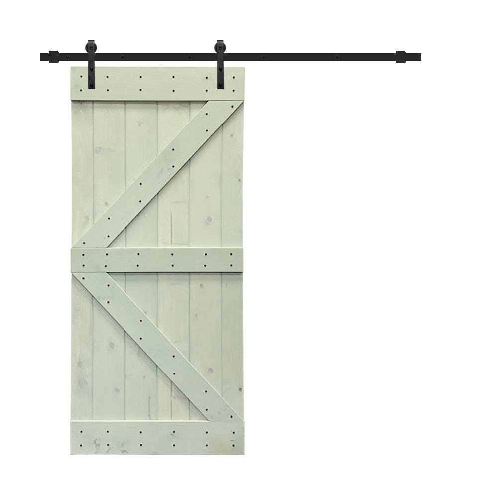 Sage Green Stained Pine Wood Interior Sliding Barn Door with Hardware Kit K27051