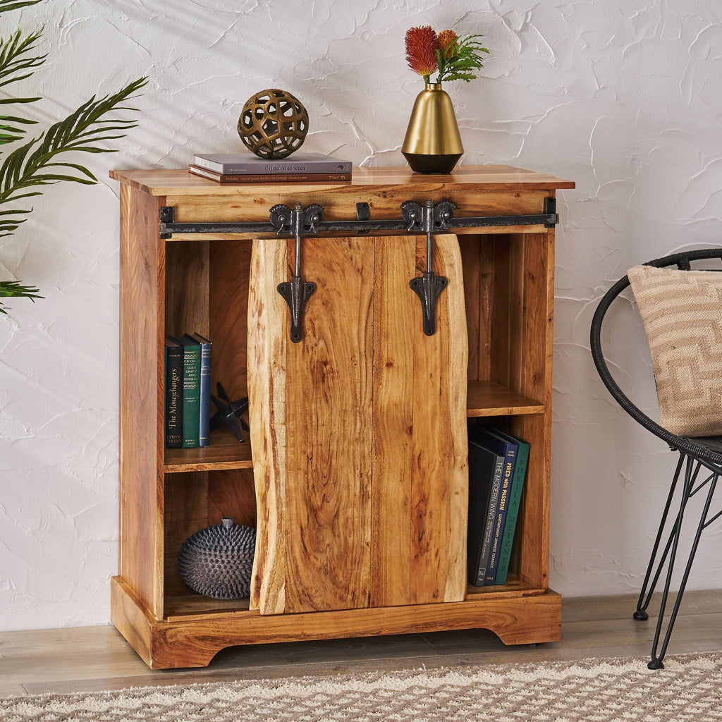 Acacia Wood Live Edge Cabinet with Sliding Door P3093