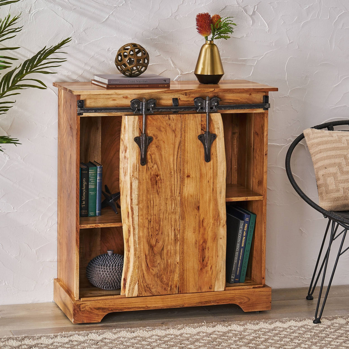 Acacia Wood Live Edge Cabinet with Sliding Door P3093