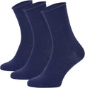 3 Pairs Organic Cotton Diabetic Socks Loose Fit Crew Sock Navy Y3464