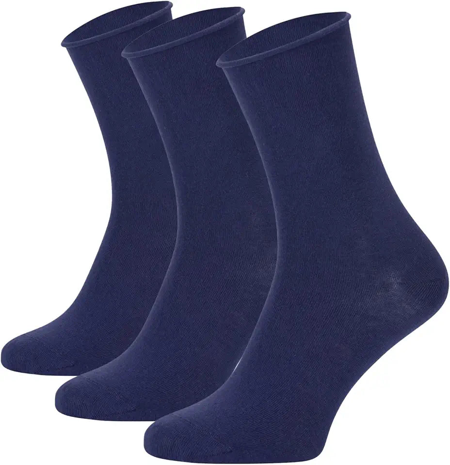 3 Pairs Organic Cotton Diabetic Socks Loose Fit Crew Sock Navy Y3464