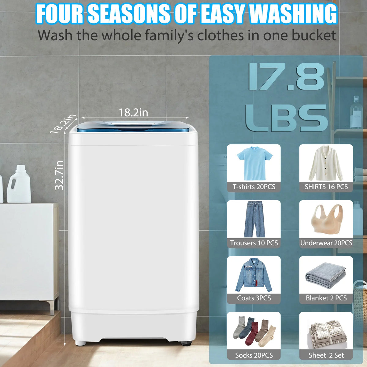 17.8lb Portable Washer and Dryer Combo with LED Display F9443