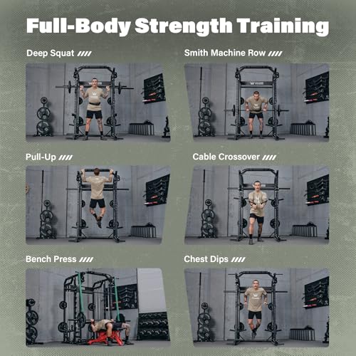 Smith Machine Squat Rack with Weight Bar, LAT Pull-Down & Cable Crossover R46489