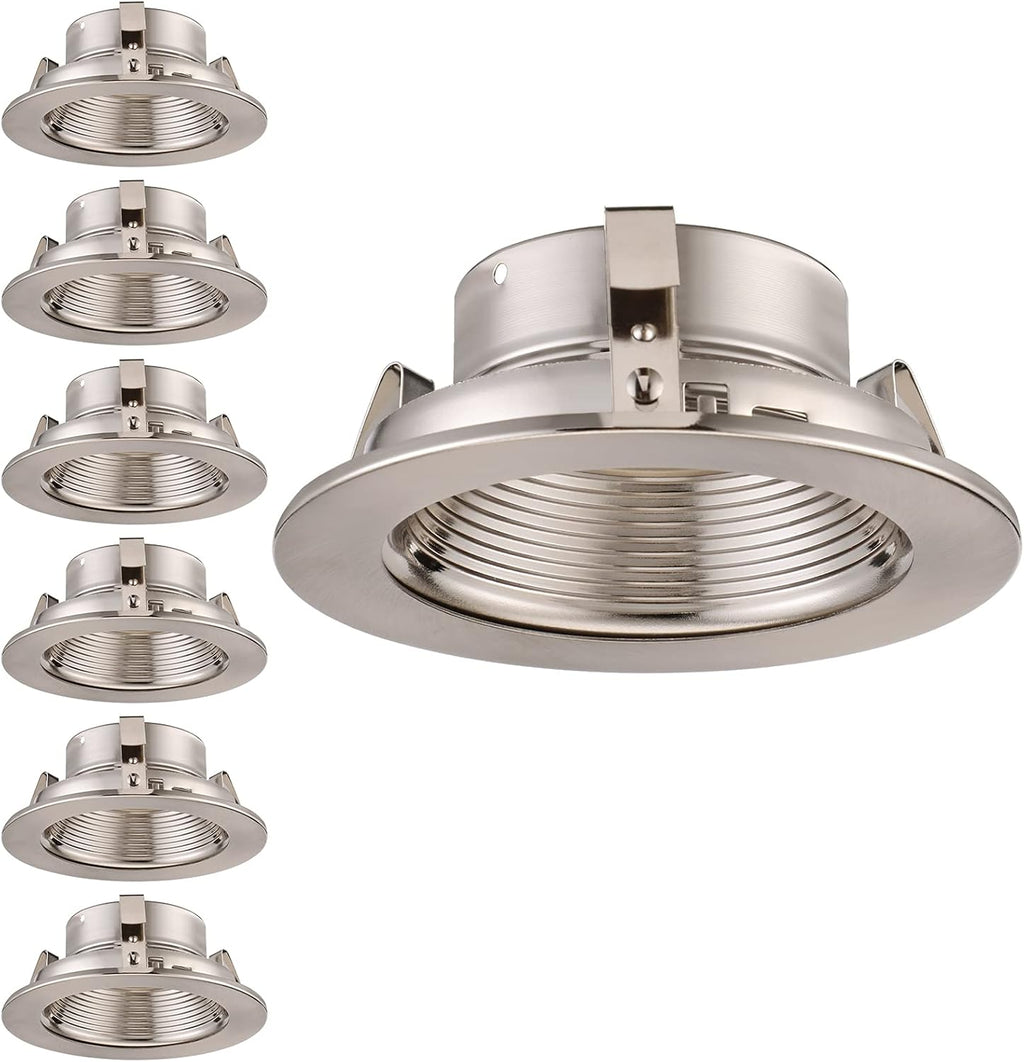 4 Inch Recessed Light Trim with Satin Nickel Step Baffle, Pack of 6 I35731
