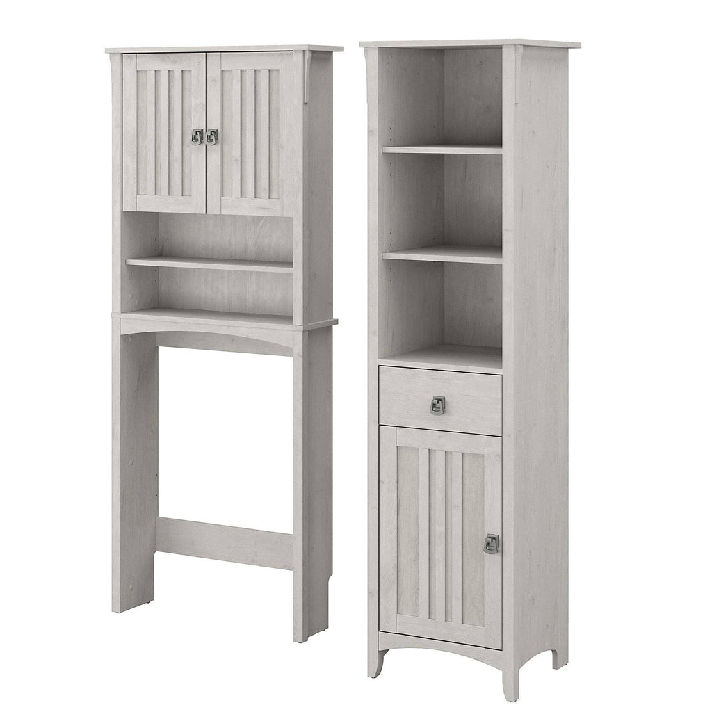 Linen White Oak Tall Cabinet and Over The Toilet Storage Cabinet H1931