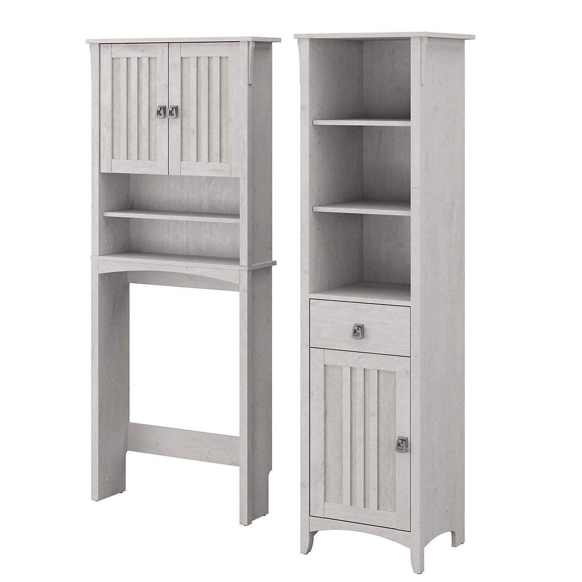 Linen White Oak Tall Cabinet and Over The Toilet Storage Cabinet H1931