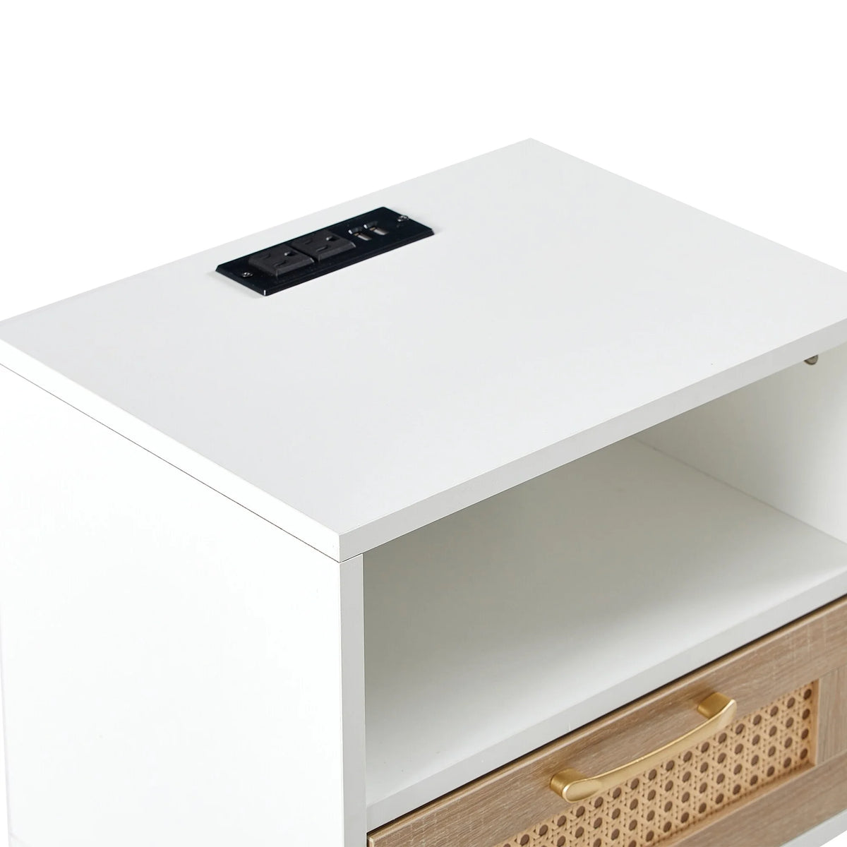 Rattan End Table with Power Outlet & USB Ports White Q189