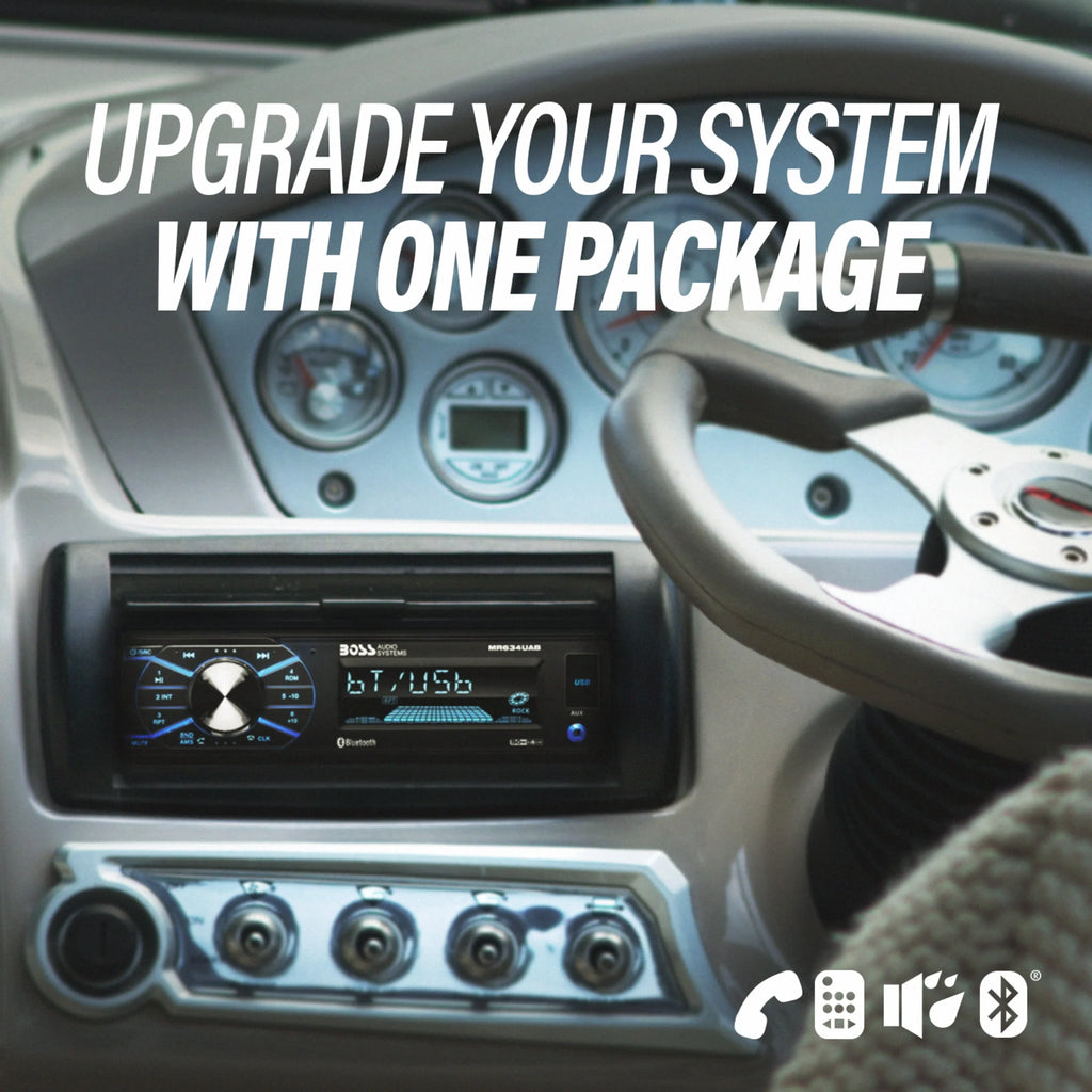 Single Din Bluetooth Marine Stereo with 6.5 Inch Speakers and Antenna Q15346