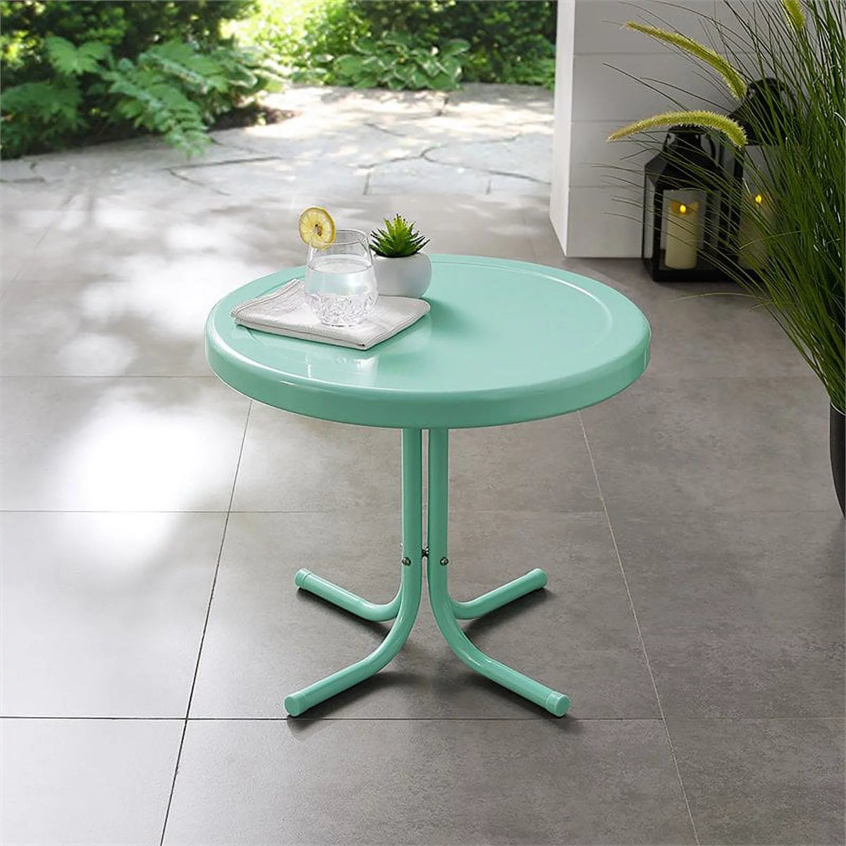 2 Piece Metal Patio End Table Set in Aqua Blue Z46128