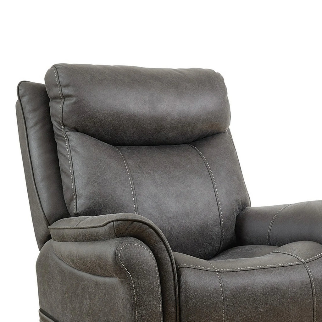 36 Inch Steel Gray Vegan Faux Leather Recliner V595211
