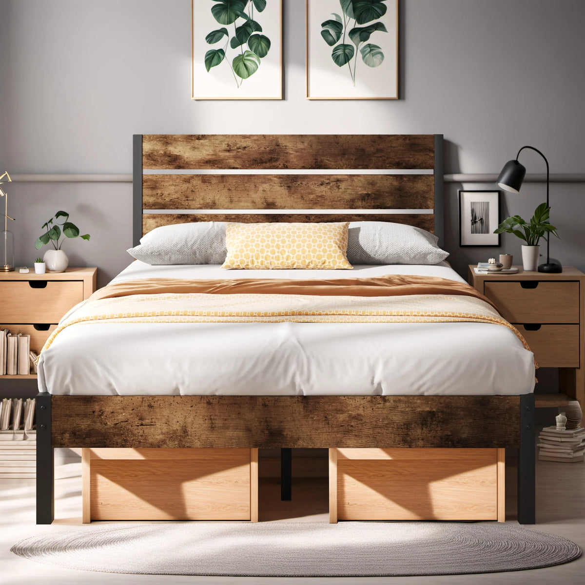 Queen Bed Frame with Wood Headboard and Footboard U36833