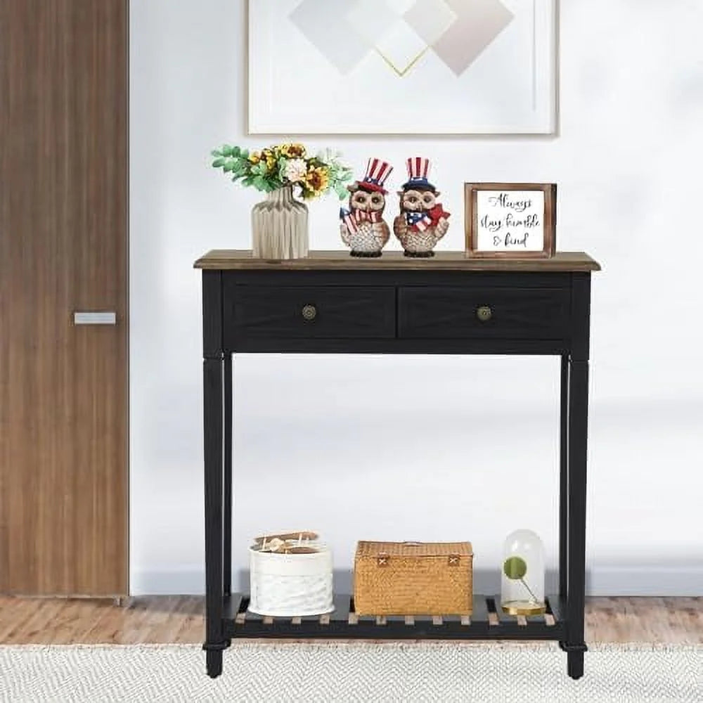 Black Narrow Console Table with Drawers Q810