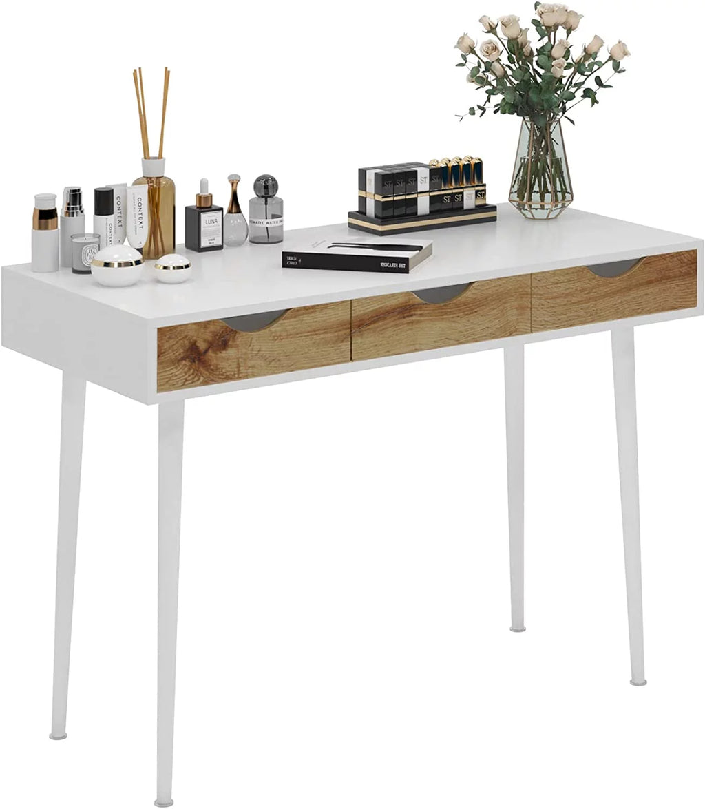43in White Vanity Desk with 3 Drawers O892272