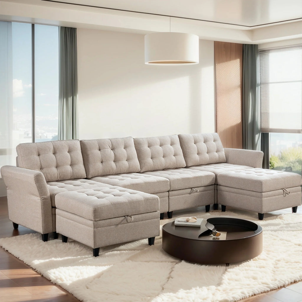 Dark Grey Convertible Sectional Sofa with Storage Ottomans S8002