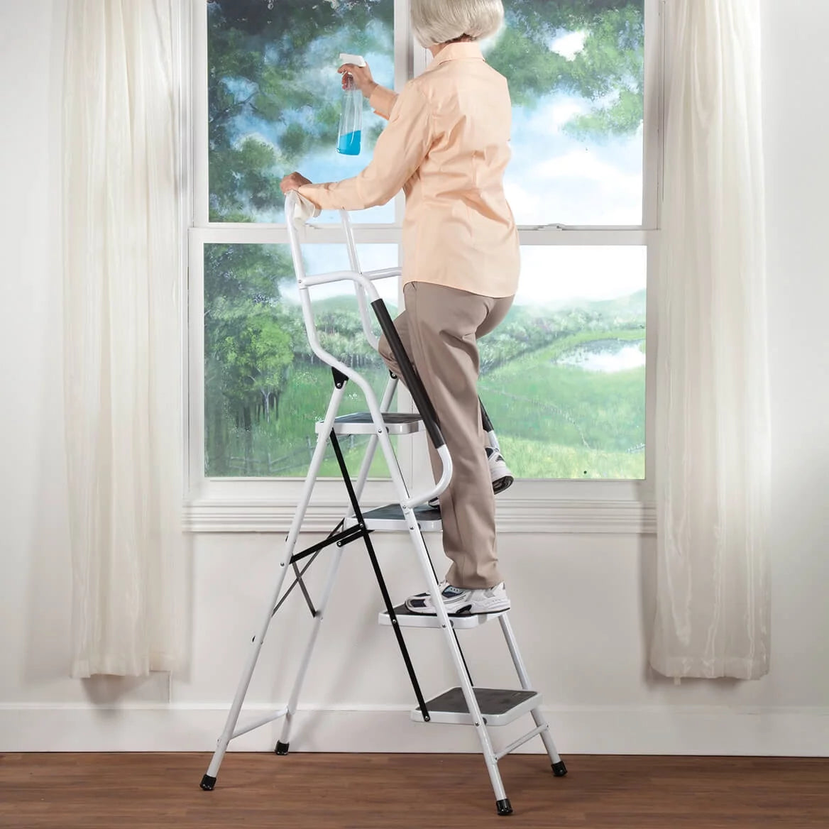 Folding 4-Step Steel Ladder with Anti-Slip Treads P5014