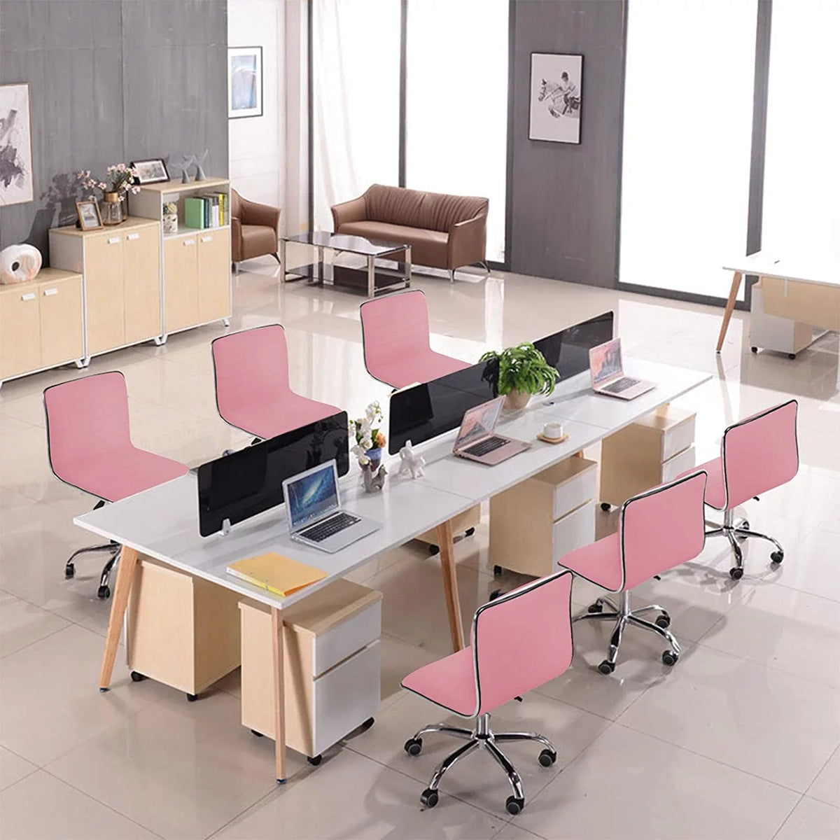 Pink PU Leather Armless Office Chair with Wheels U271