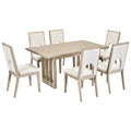 Natural Wood Wash 7-Piece Dining Table Set with 6 Upholstered Chairs Y2492