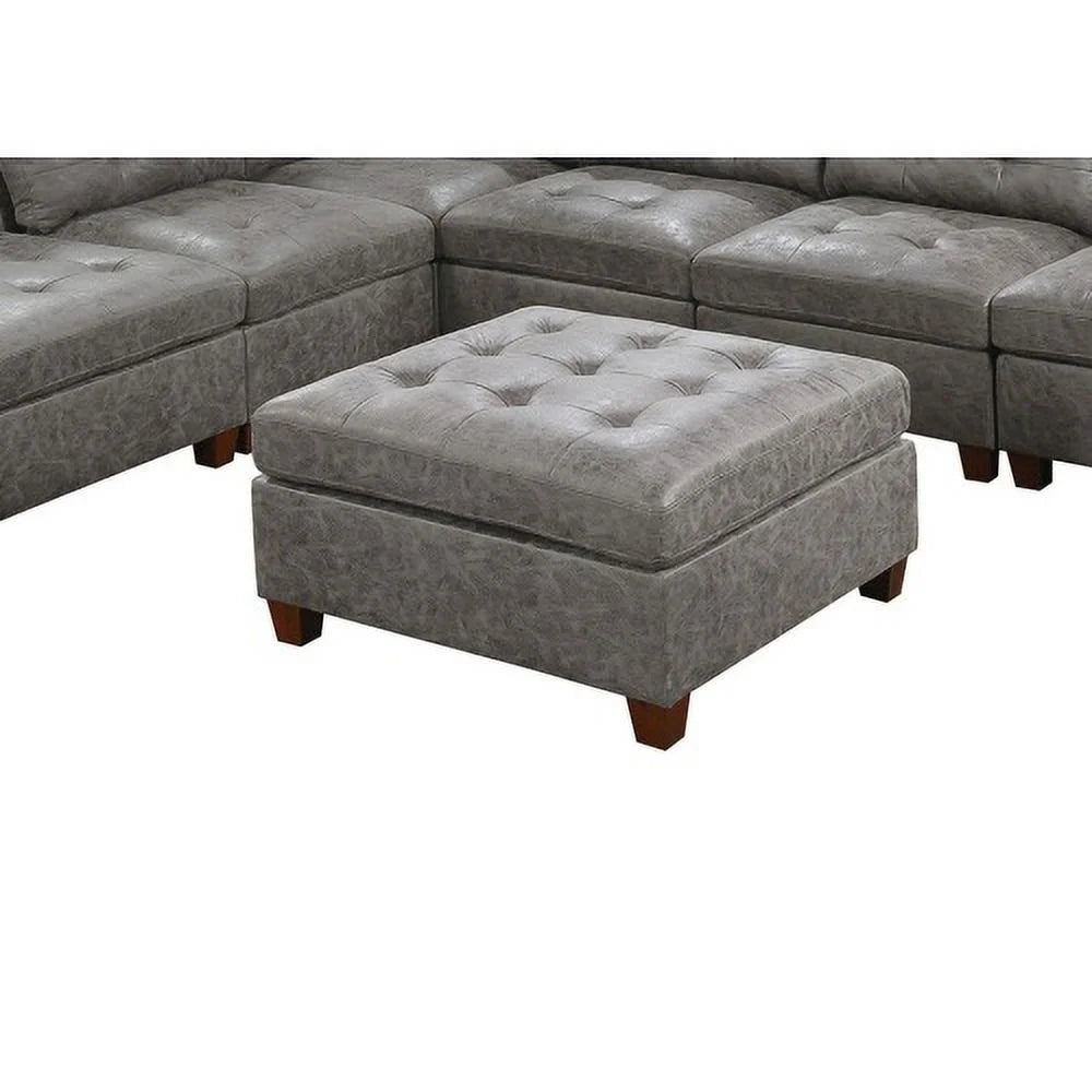 Antique Grey Tufted Leatherette Ottoman K532