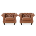 Cognac Brown and Dark Brown Faux Leather Club Chairs, Set of 2 S9231