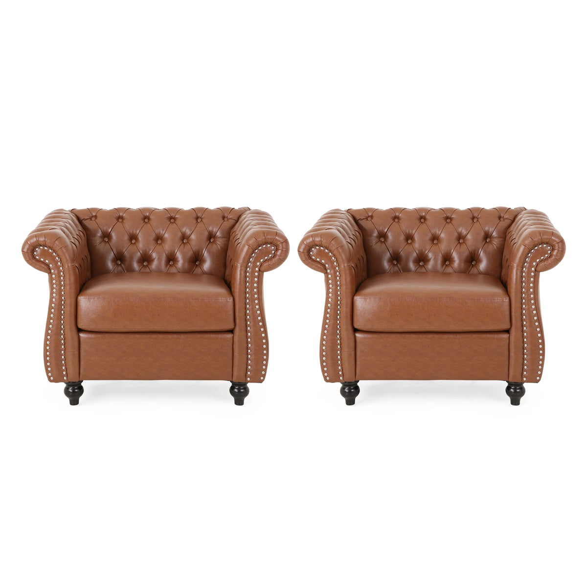 Cognac Brown and Dark Brown Faux Leather Club Chairs, Set of 2 S9231