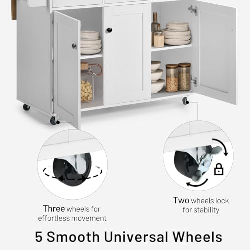 White Mobile Kitchen Island Cart with Drop Leaf X2656