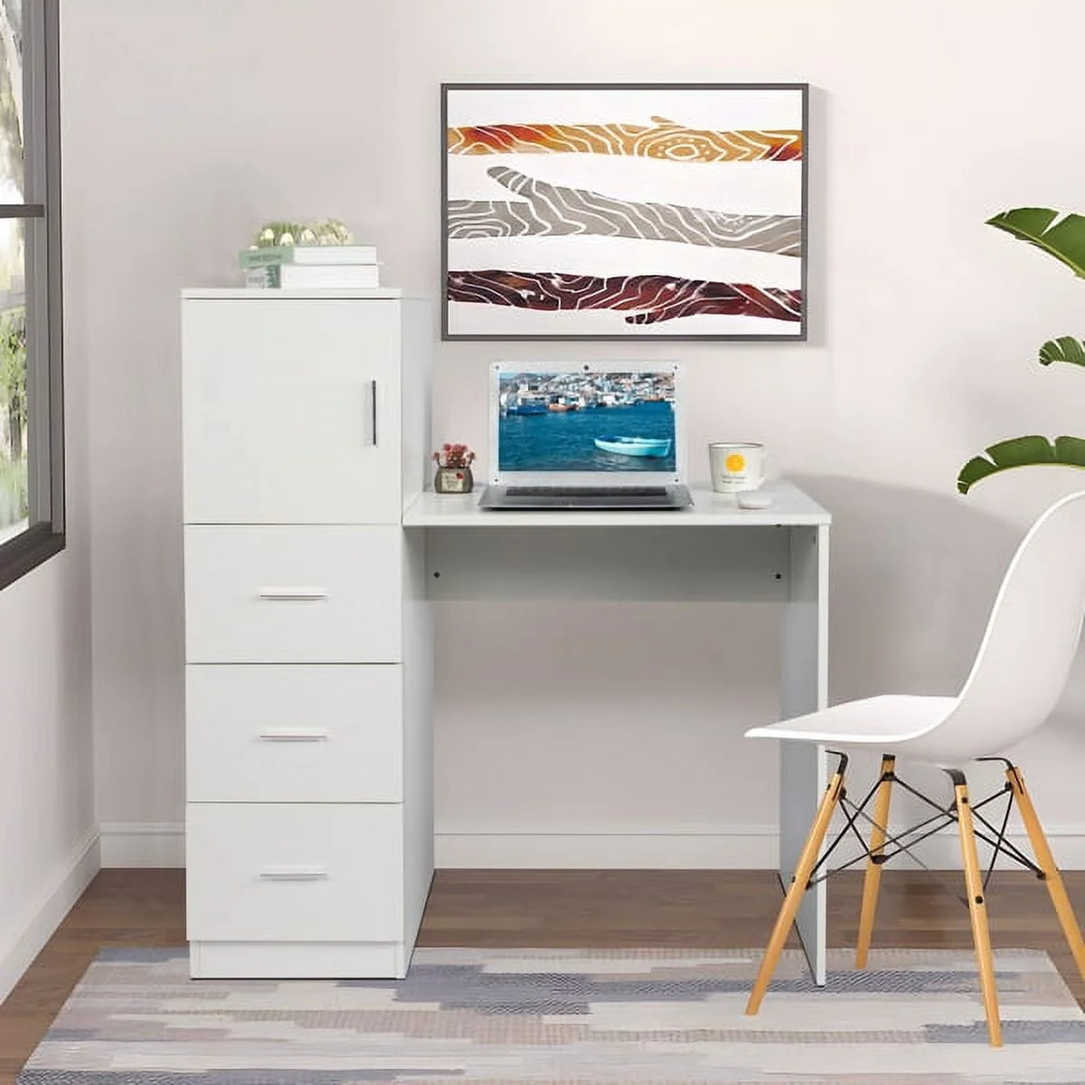 White Office Desk with 3 Storage Drawers J43710