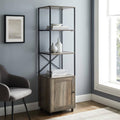 Gray Wash Wood and Metal 3-Shelf Bookcase with 1-Door A481711