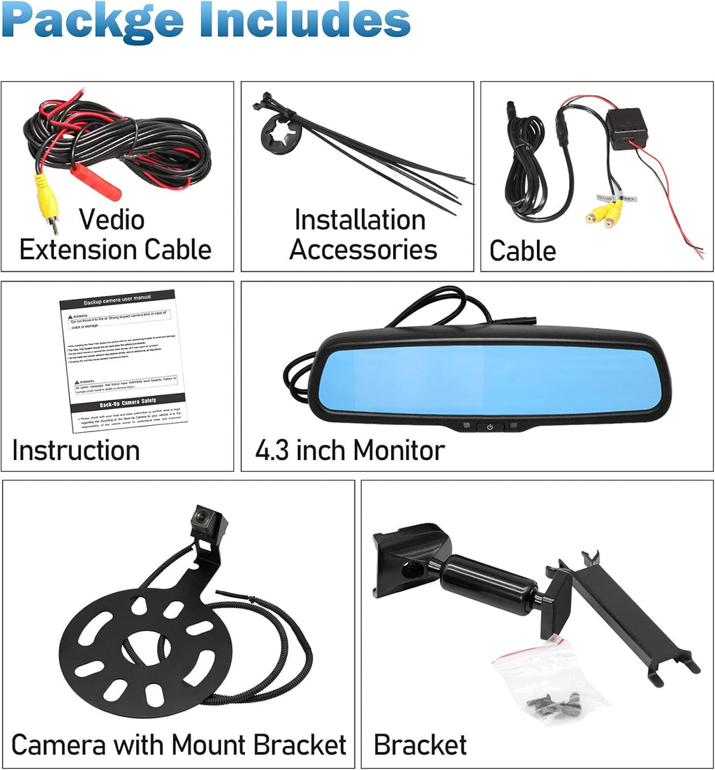 Spare Tire Rear View Backup Camera with 4.3" Anti-Glare Mirror Monitor C95688