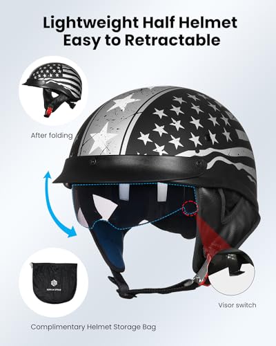 Half Helmet Motorcycle Open Face Sun Visor DOT Approved J2033