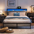 Full Size Platform Bed Frame with Headboard and Storage Shelves Z1395