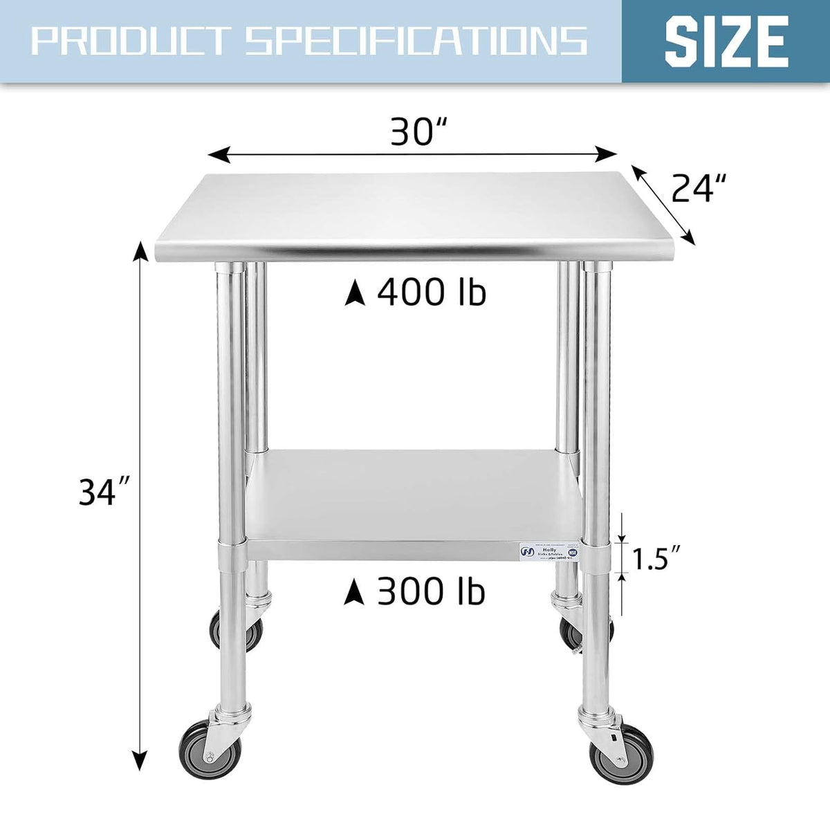 Stainless Steel Table 24 x 30 Inches with Caster Wheels E7872