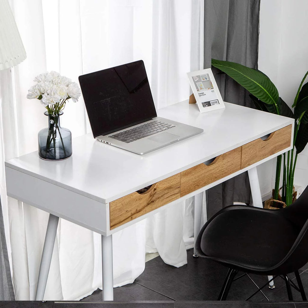 43in White Vanity Desk with 3 Drawers O892272