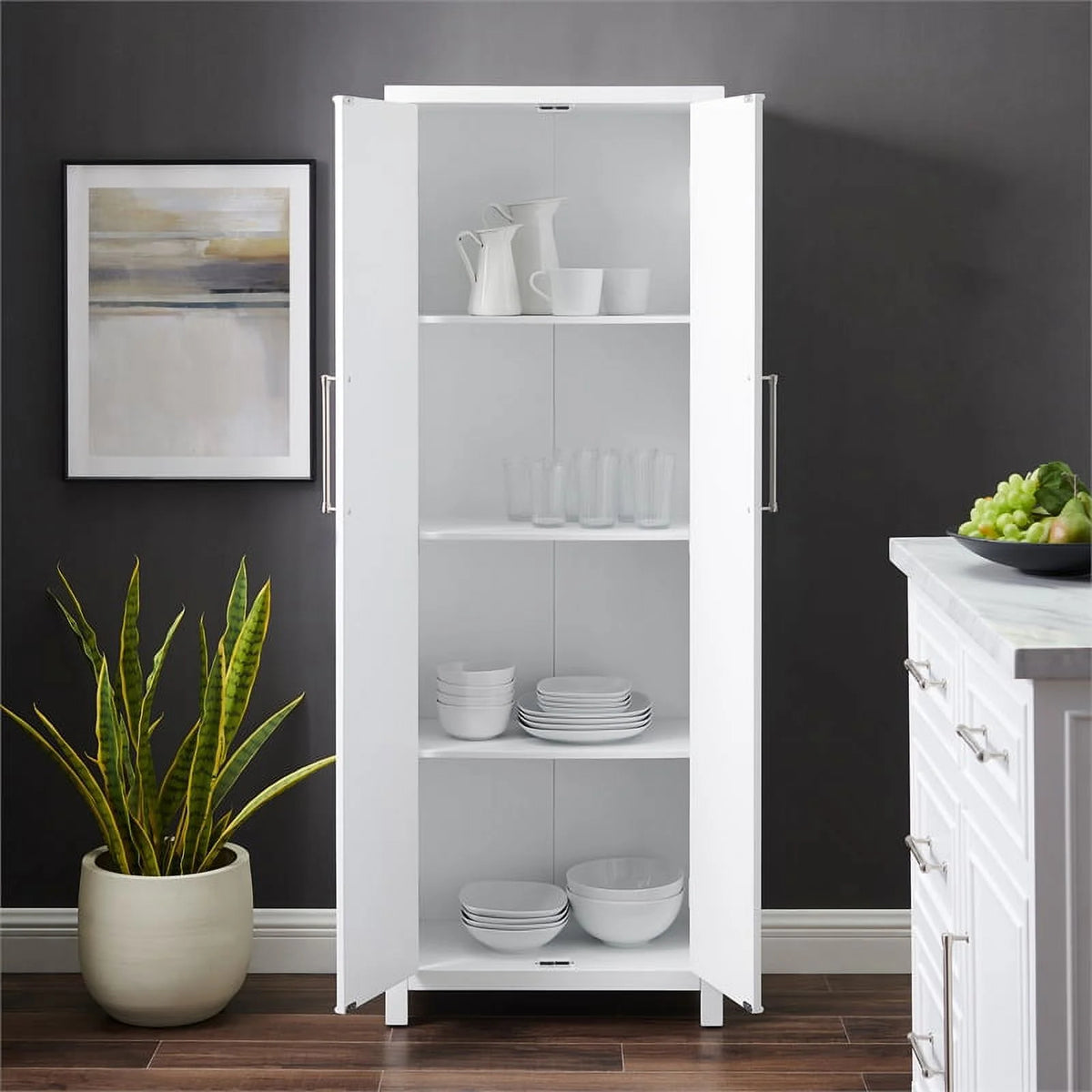 White Wood Storage Pantry W3493