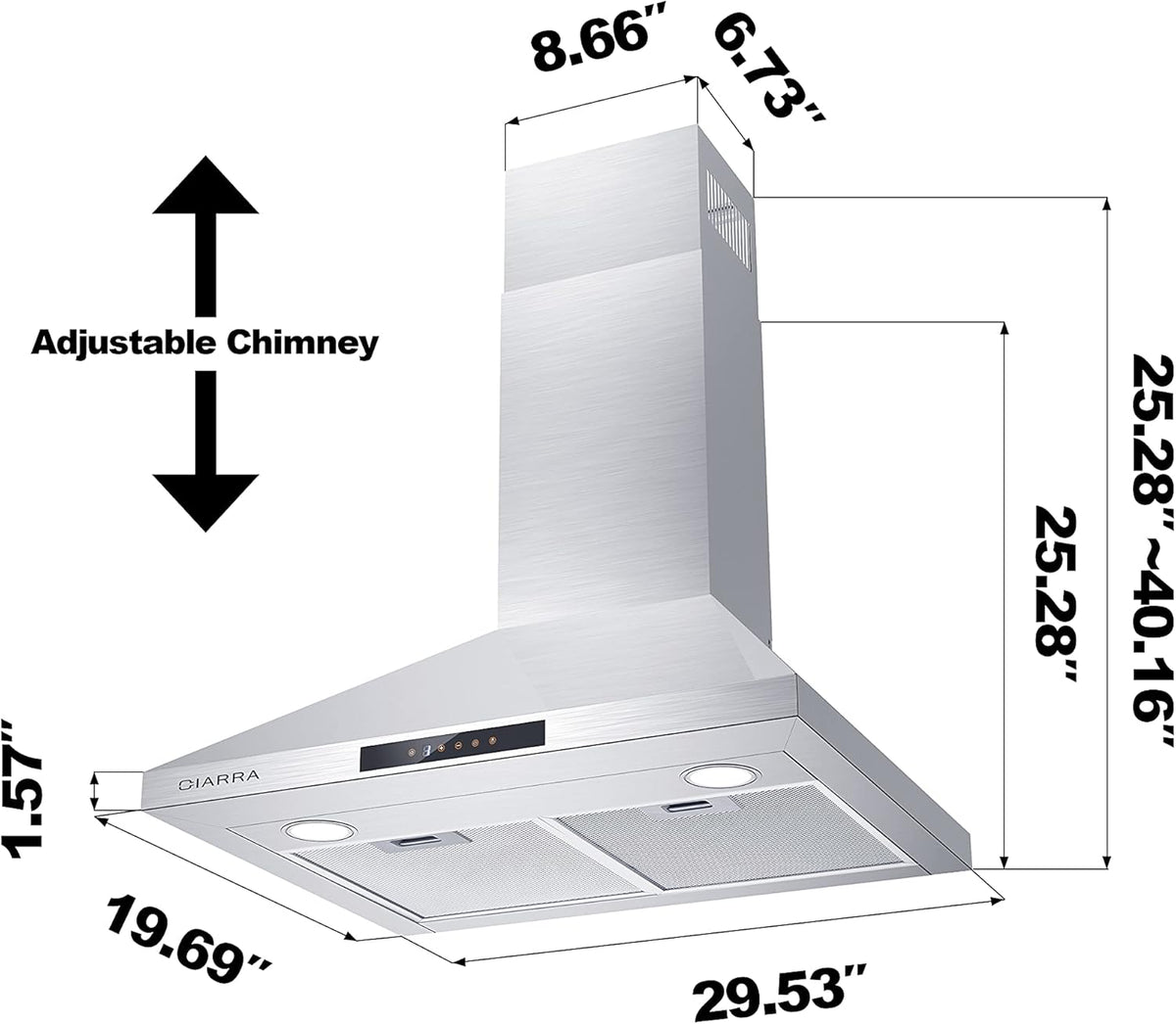 30 inch 450 CFM Convertible Wall Mount Stainless Steel Range Hood V82215
