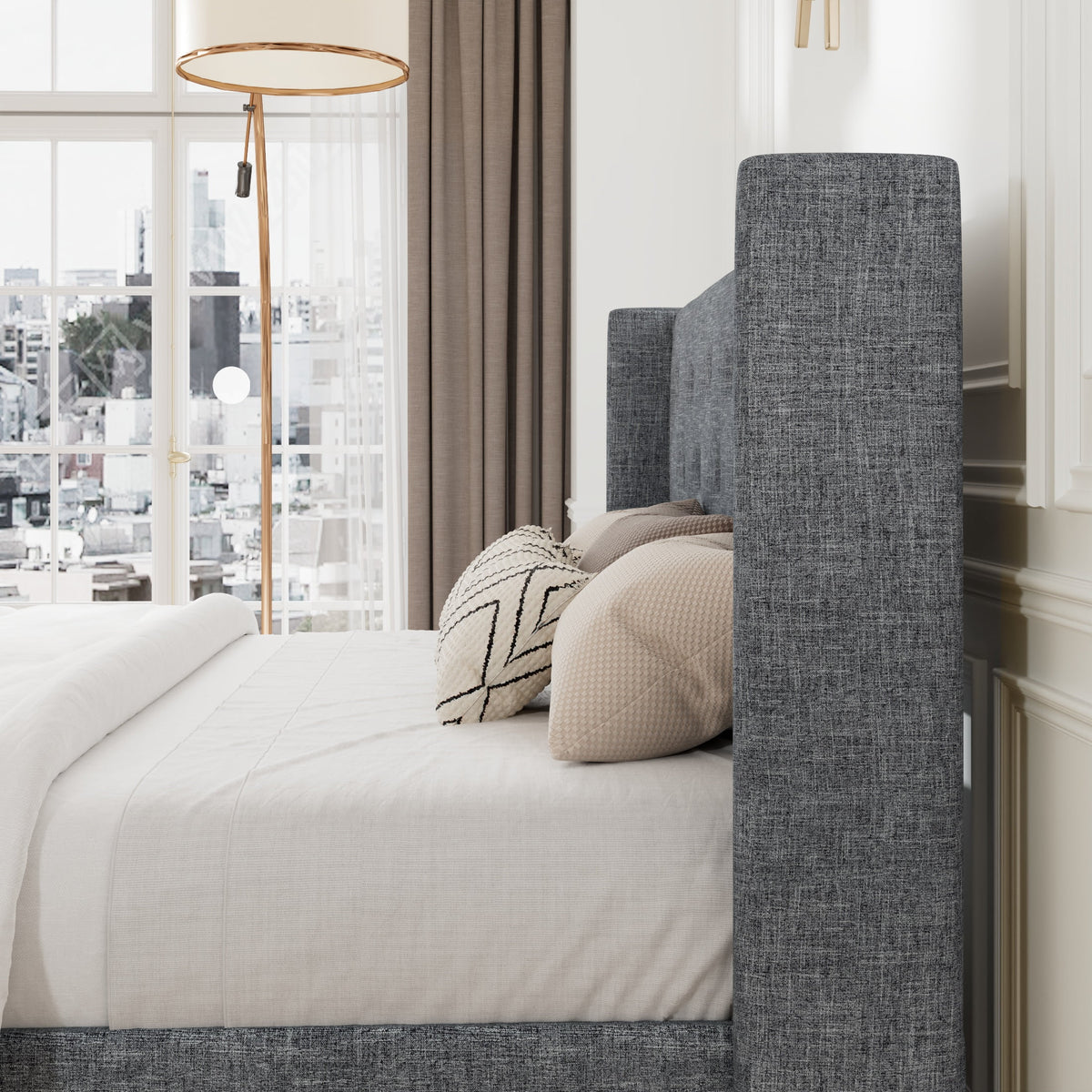 Queen Size Lift Up Storage Bed Frame with Wingback Headboard P264872
