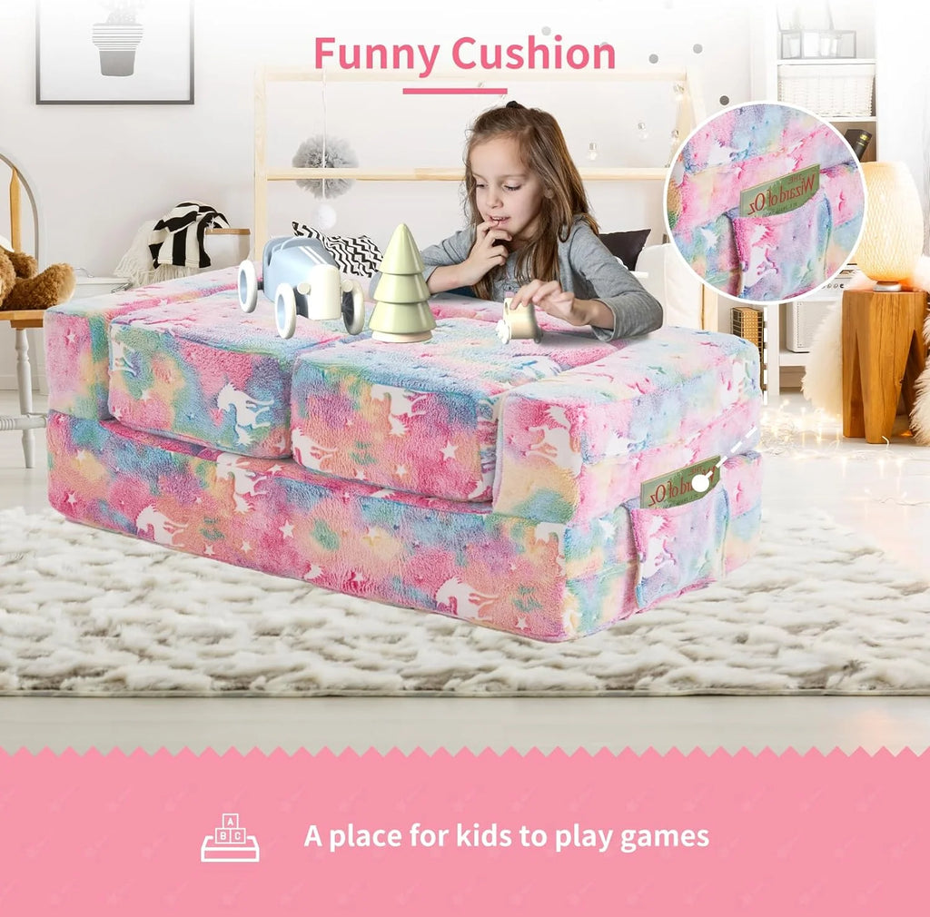 Kids Couch with Two Ottoman, Modular Foldable Loveseat F6149