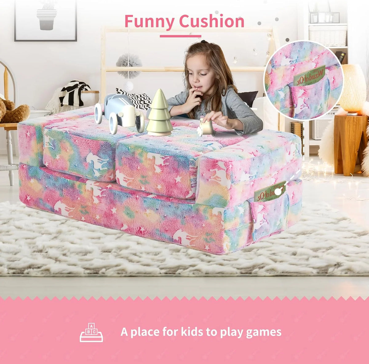 Kids Couch with Two Ottoman, Modular Foldable Loveseat F6149