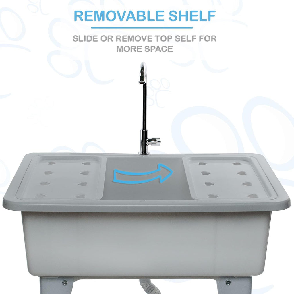 Portable Dog Bathing Station with Removable Shelf and Massage Brush C68009
