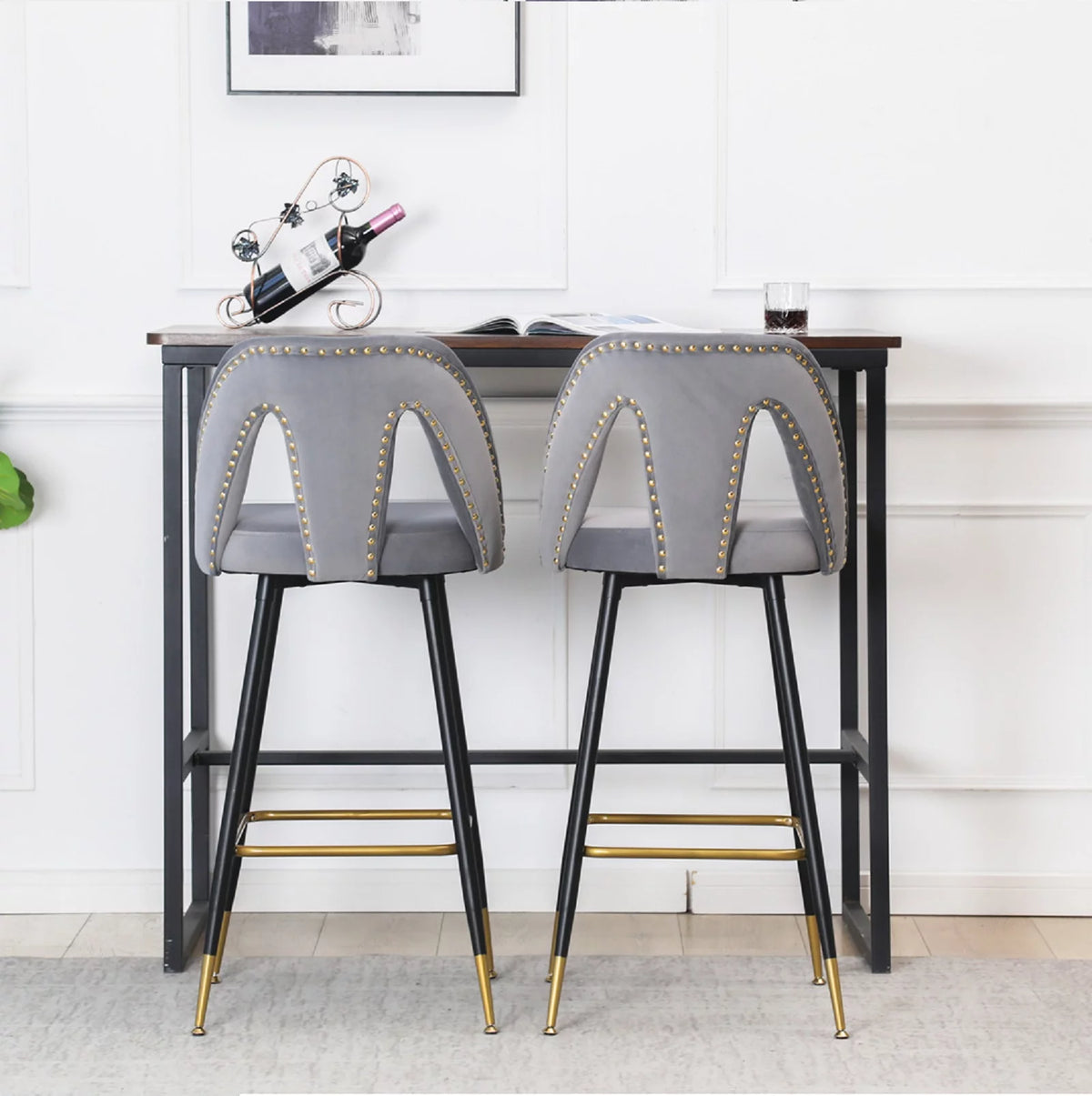 Velvet Upholstered Bar Stools with Back 30 inch Seat Height Set of 4 U190242
