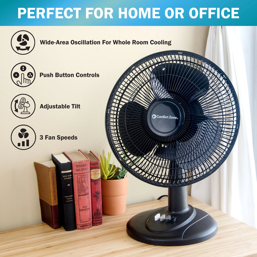 12” 3-Speed Oscillating Table Fan with Adjustable Tilt, Black U954
