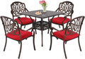 5 Piece Cast Aluminum Patio Dining Set with Red Cushion S78521
