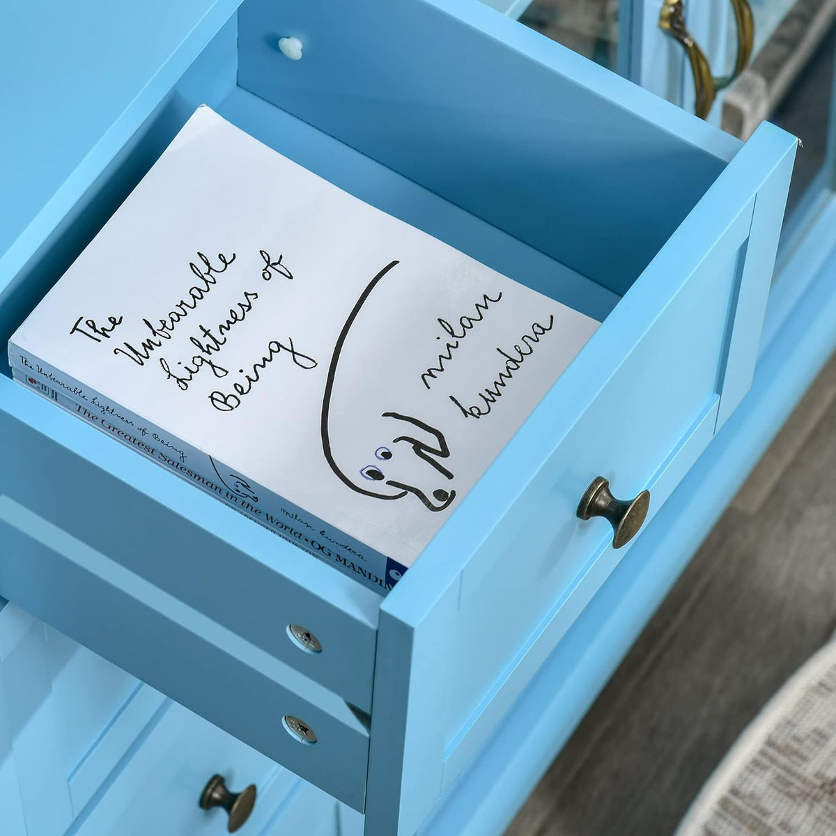 Storage Sideboard Cabinet with 4 Drawers and Glass Door Cupboard H180439