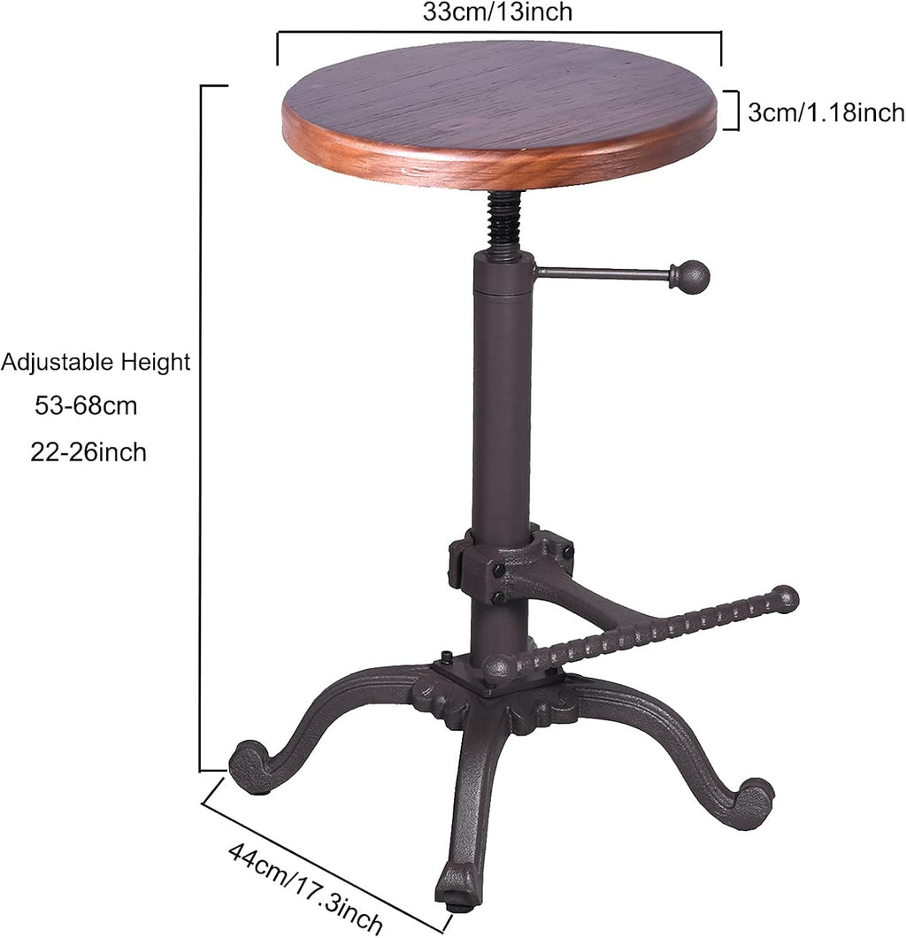 Rustic Swivel Adjustable 22-26 Bar Stool Cast Iron Wooden Brown G40776