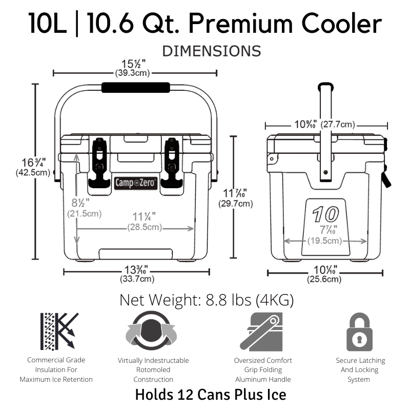 10L Cooler Ice Chest with Carry Handle and Cup Holders O8402