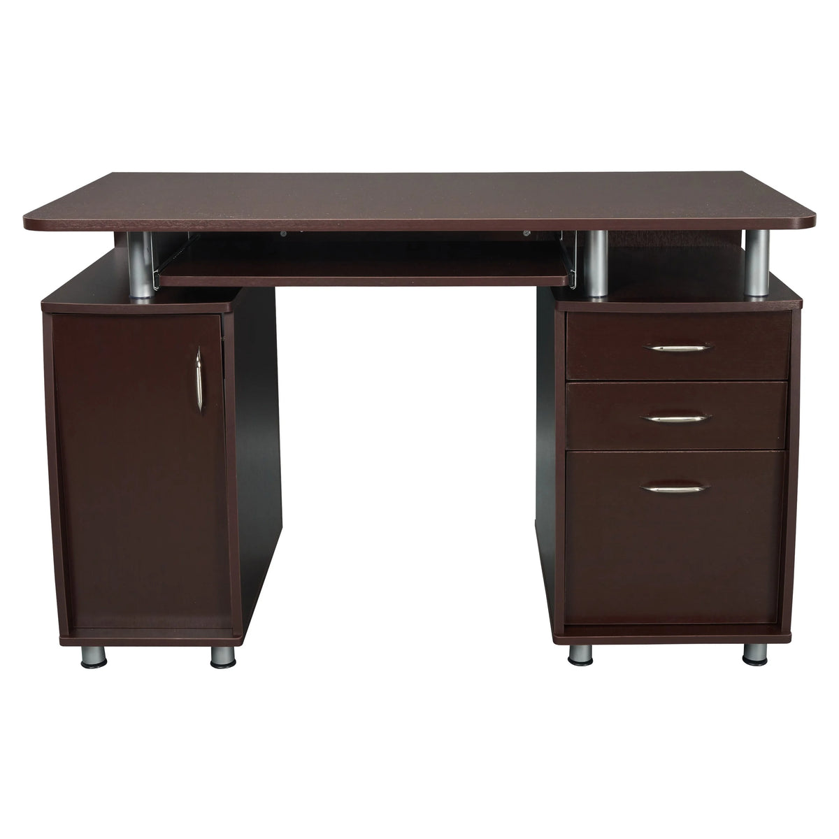 Chocolate Computer Workstation with Cabinet and Drawers C906