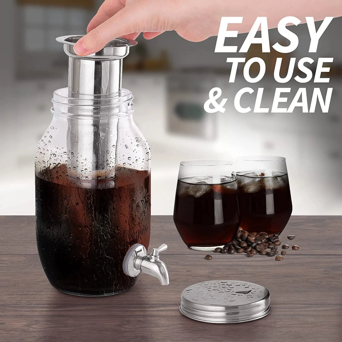 1 Gallon Cold Brew Coffee Maker with Glass Pitcher and Mesh Filter J460860